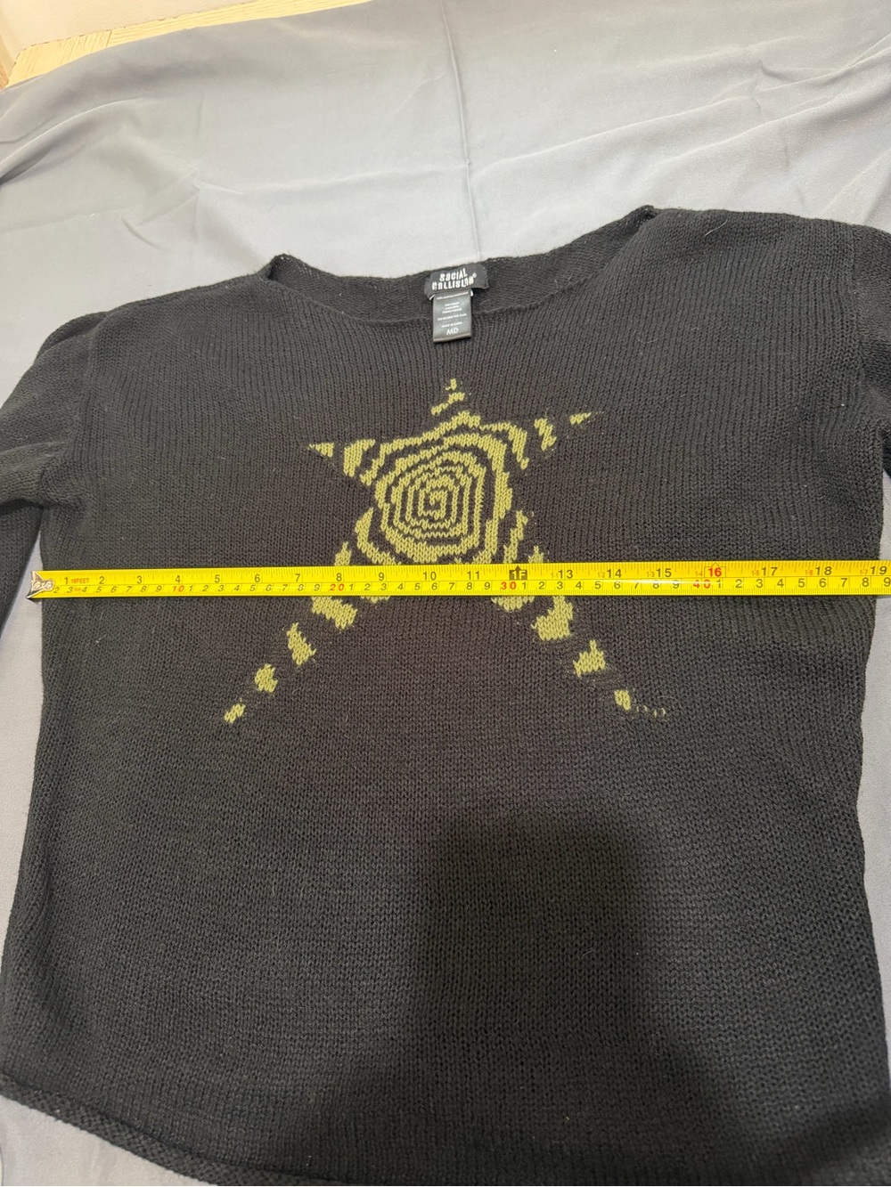 Black Long Sleeve Sweater with Yellow Star Graphic